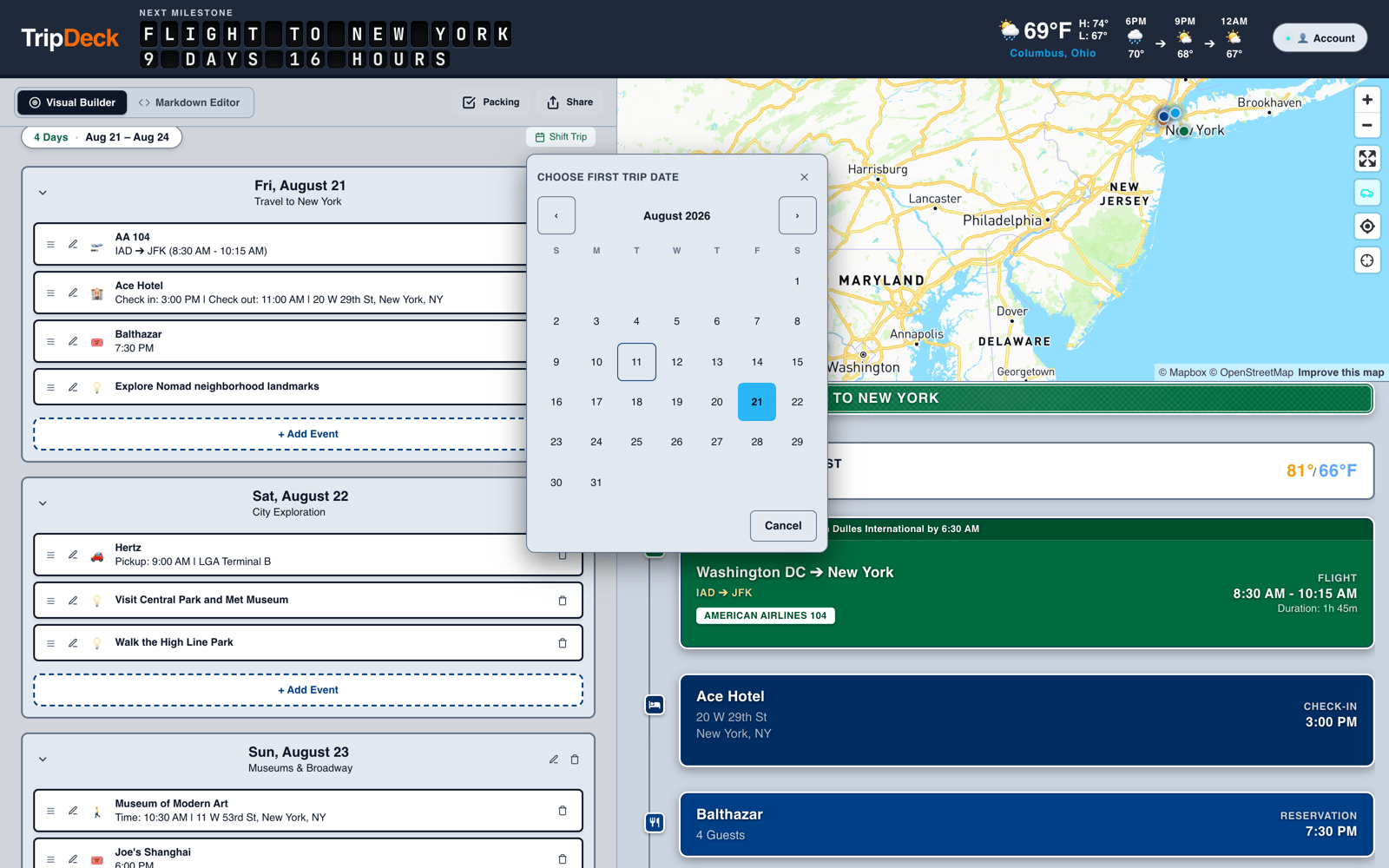 Shift Trip date picker for moving an entire itinerary's dates at once